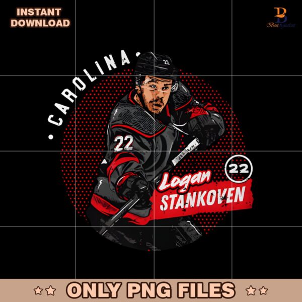 Retro Logan Stankoven Carolina Hockey Player PNG