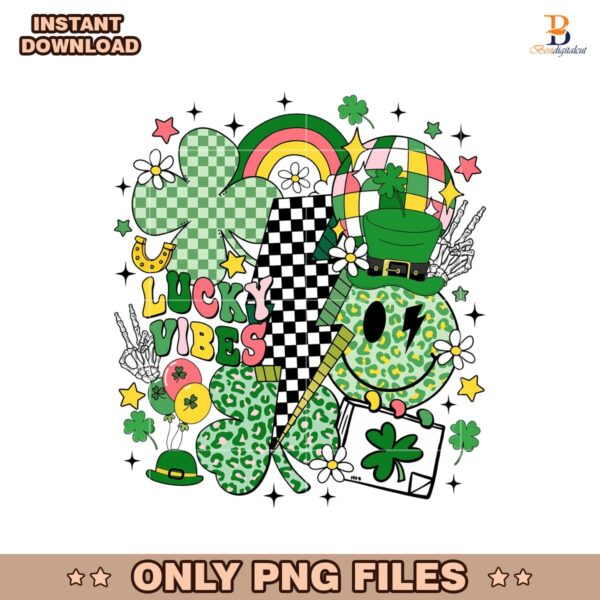 Retro Lucky Vibes Shamrock Groovy Checkered Png
