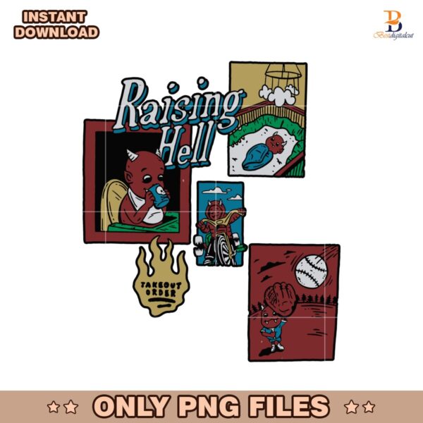 Retro Raising Hell Funny Cartoon PNG