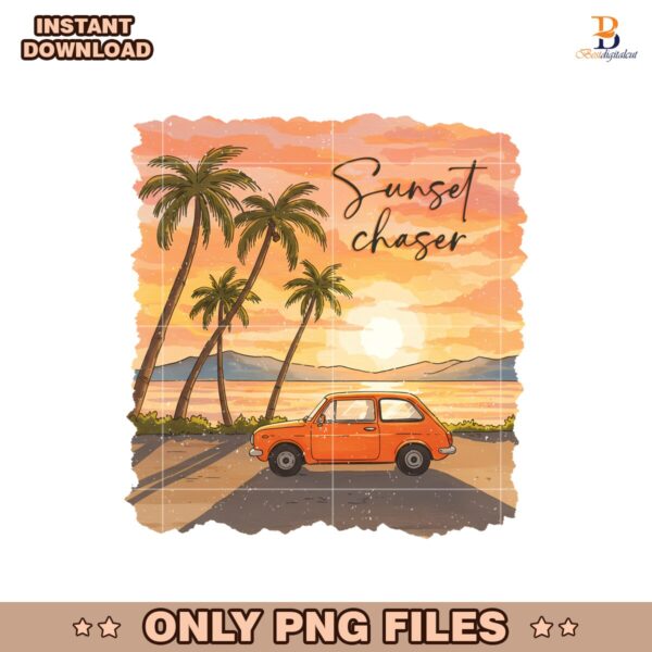 Retro Summer Beach Chasing Sunsets  PNG
