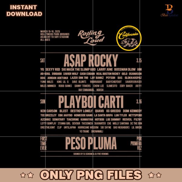 Rolling Loud La 25 Asap Rocky Playboy Carti Peso Pluma PNG
