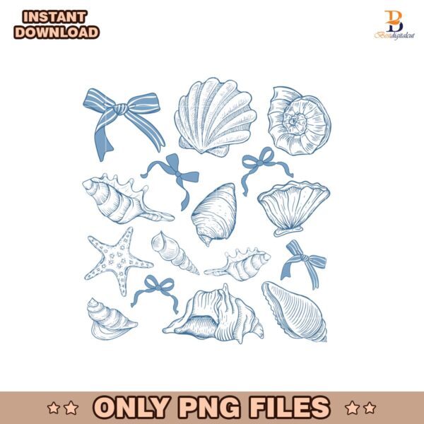 Vintage Coquette Seashell Beach Coastal Bow Png