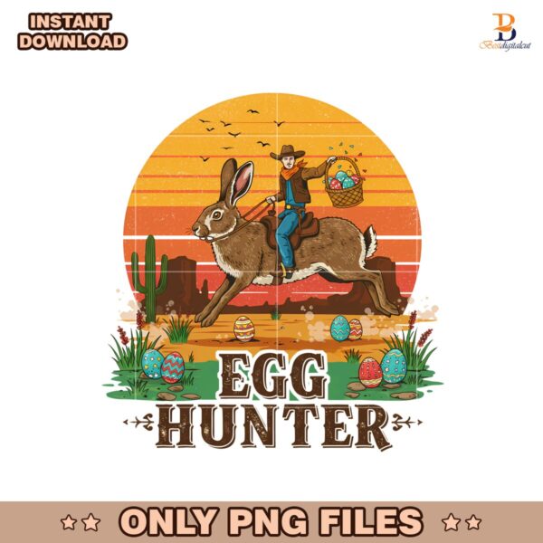 Vintage Sunset Egg Hunter Funny Cowboy Easter PNG
