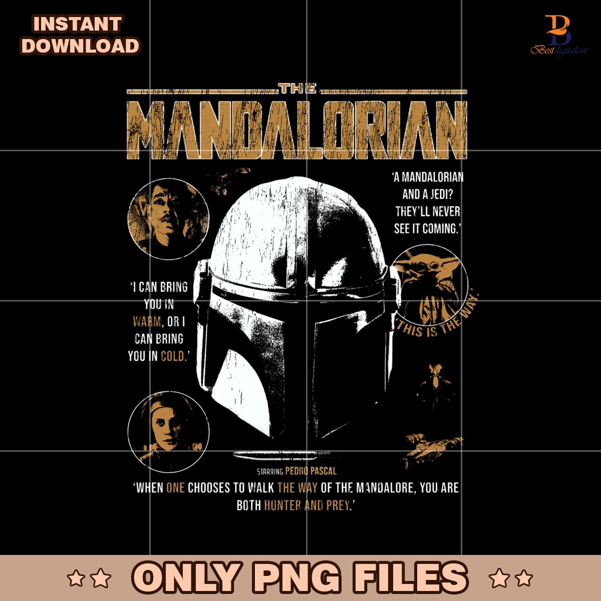 Vintage The Mandalorian Pedro Pascal Star Wars PNG