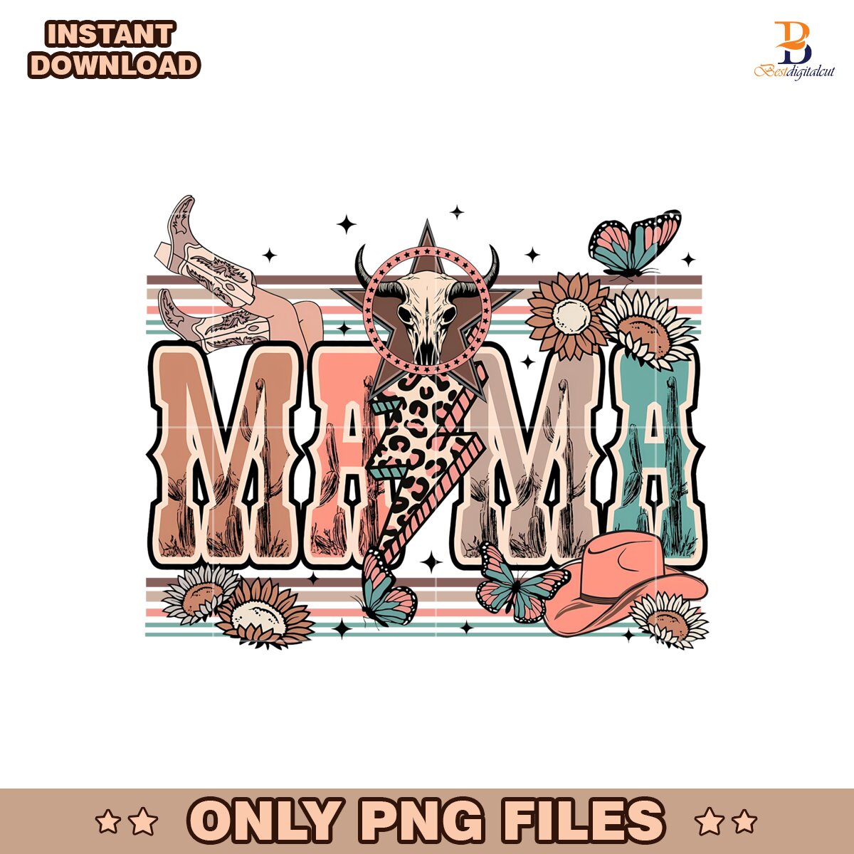 Western Mama Howdy Cowhide Leopard Lightning Png