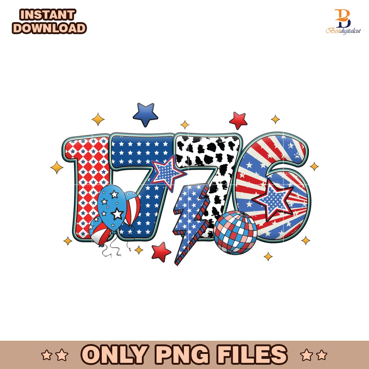 1776 Fourth of July Coquette Bow Lightning Png