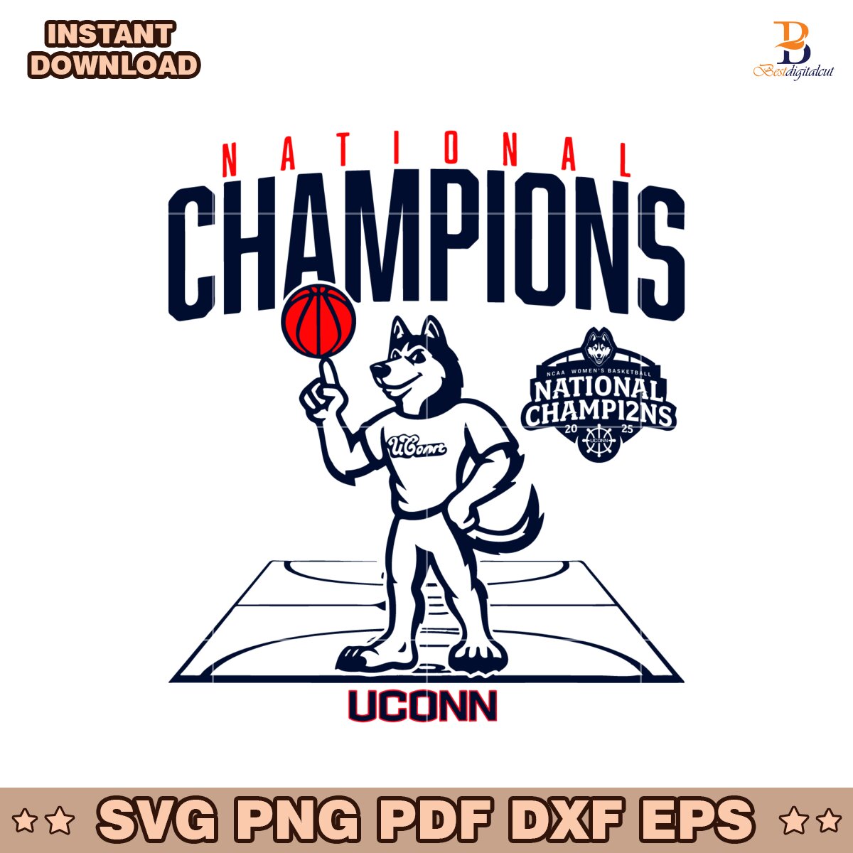 2025 Ncaa Champions Mascot Uconn Womens Basketball SVG