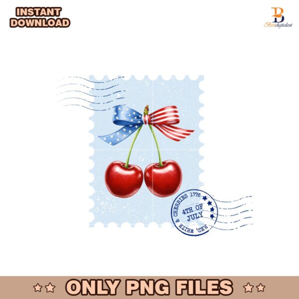 America Cherries Bow 4Th Of July Patriotic PNG