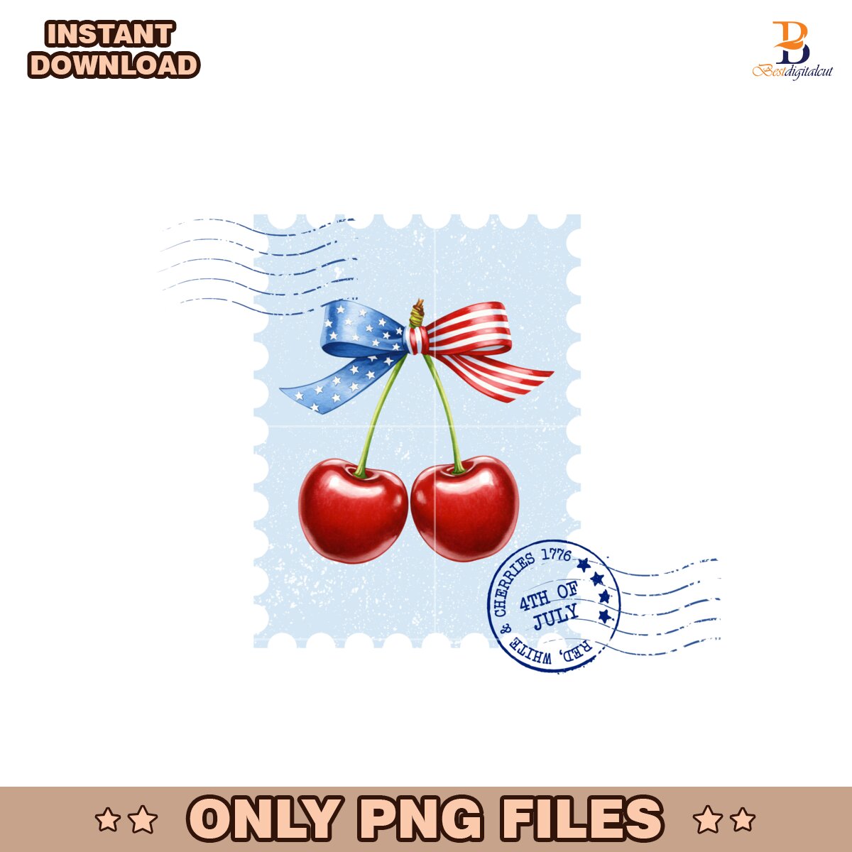 America Cherries Bow 4Th Of July Patriotic PNG