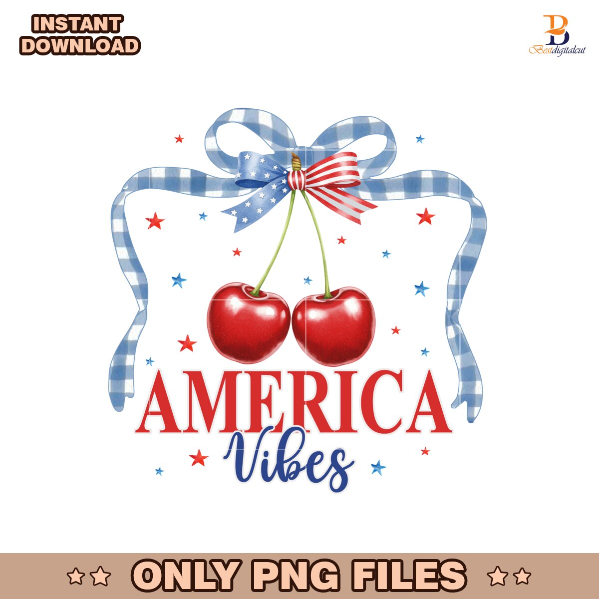 America Vibes Cherry Coquette Bow Usa PNG