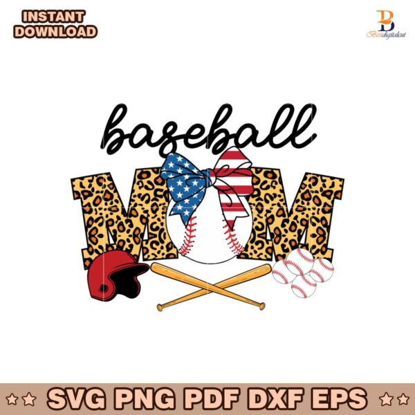 Baseball Mom Leopard Baseball Bat Coquette Bow SVG