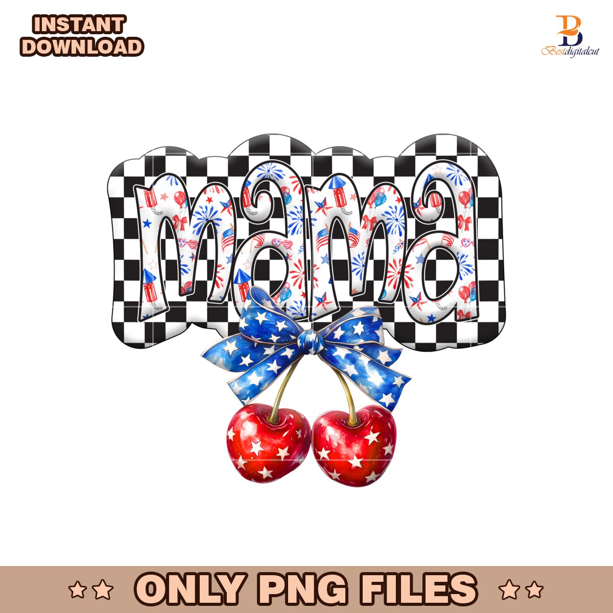 Cherry Bow Coquette Mama Patriotic America PNG