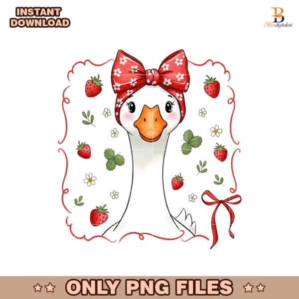 Cute Strawberry Goose Retro Summer Mama PNG
