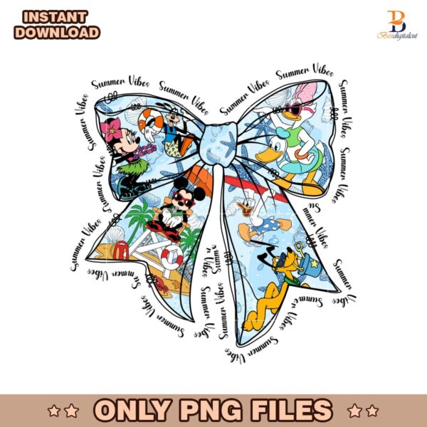 Cute Summer Cartoon Characters Inside Pastel Ribbon PNG