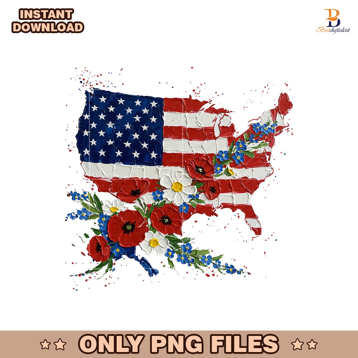 Floral American Flag Coquette Retro July PNG
