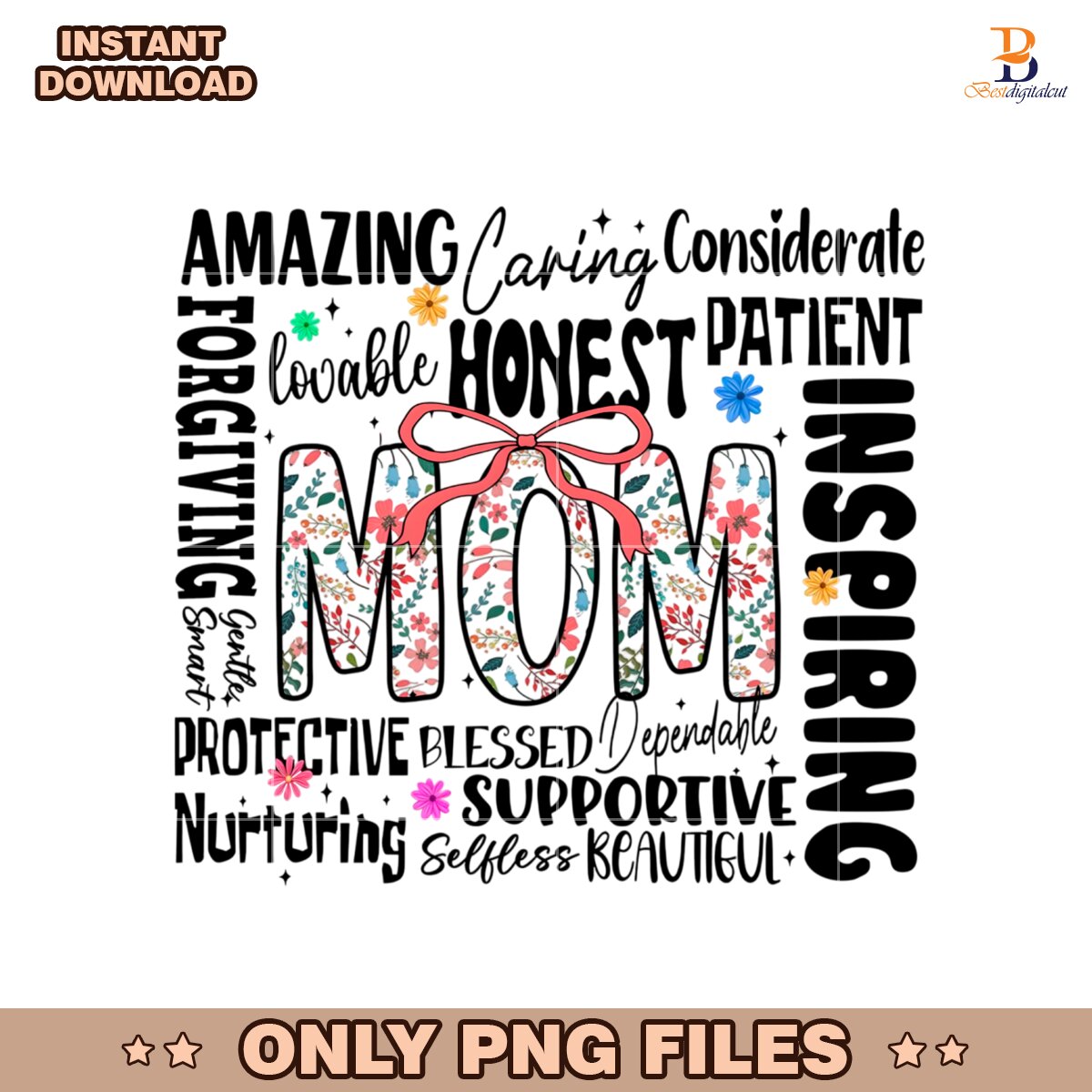 Floral Mom Coquette Word Art PNG