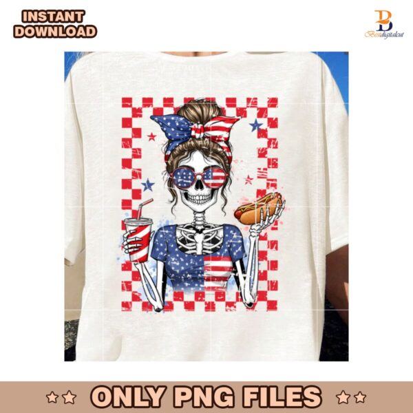 Fourth Of July Skeleton Girl Funny Merica Hotdog And Drink PNG