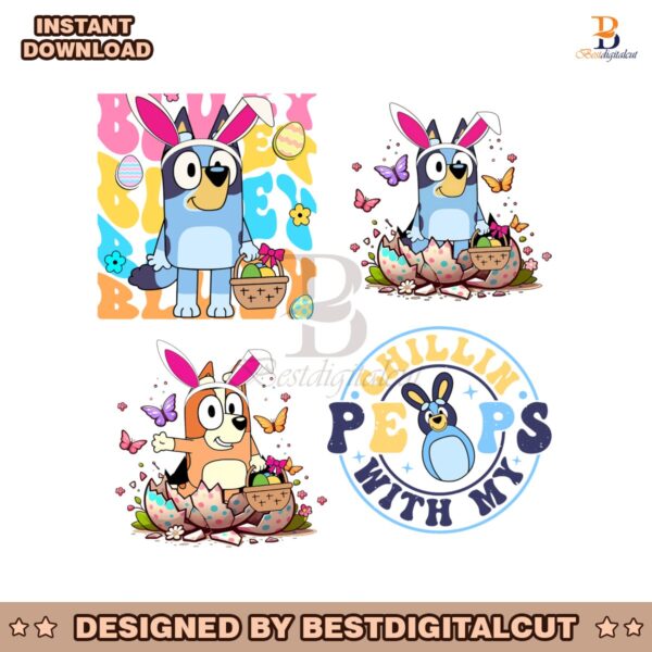 Funny Bluey Bunny Easter Eggs Vibes PNG Bundle
