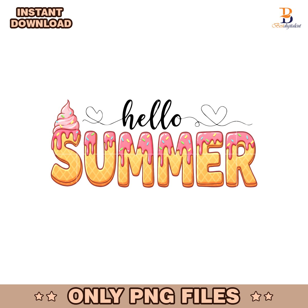 Funny Retro Hello Summer Ice Cream Drip PNG