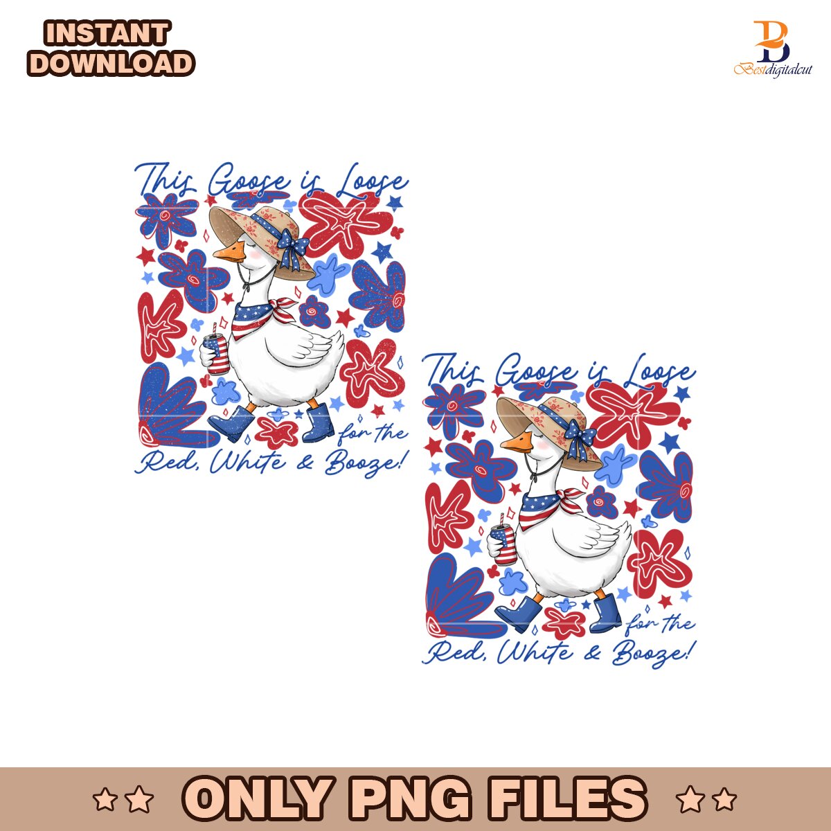 Goose Red White Booze Patriotic 4Th PNG