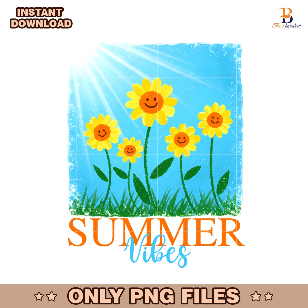 Hello Summer Retro Floral Crayon Vibes PNG