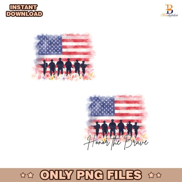 Honor The Brave Memorial Day Watercolor Flag PNG