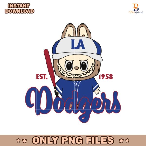 Labubu Dodgers Baseball LA EST 1958 Png