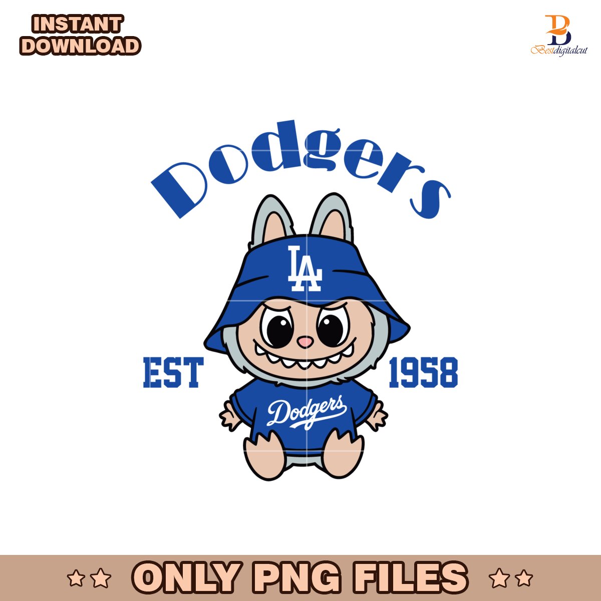 Labubu Los Angeles Dodgers Softball EST 1958 Png