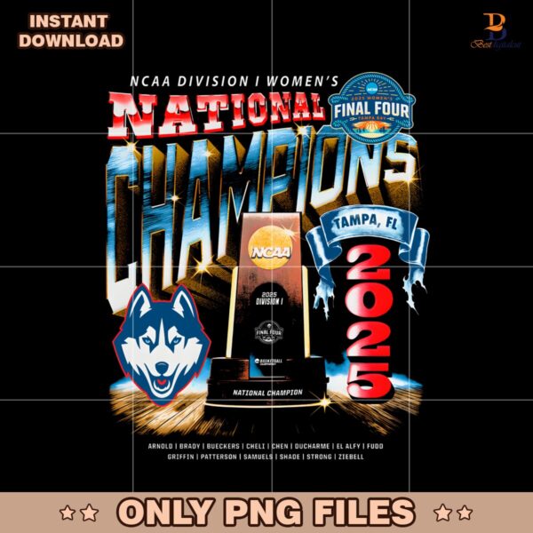 Ncaa National Champions 2025 Unconn Huskies Basketball PNG
