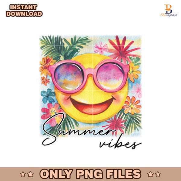 Preppy Floral Smiley Summer Beach Vibes PNG