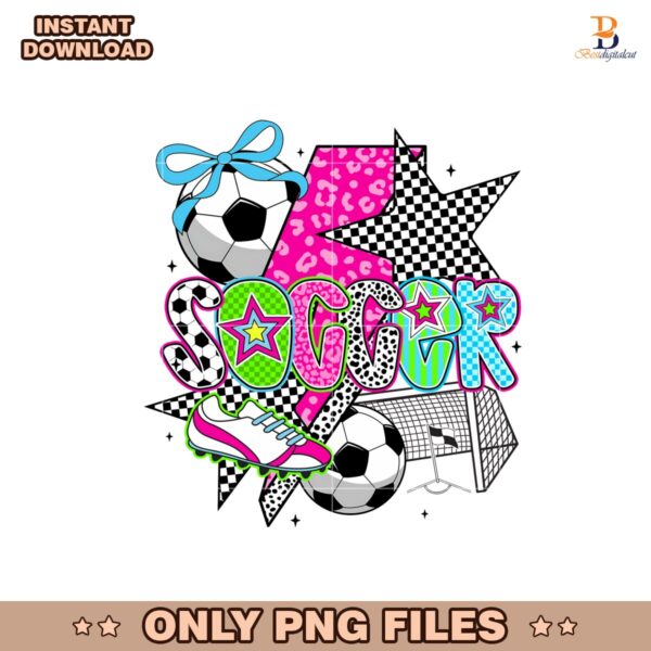 Preppy Soccer Coquette Checkered Star Mama Png