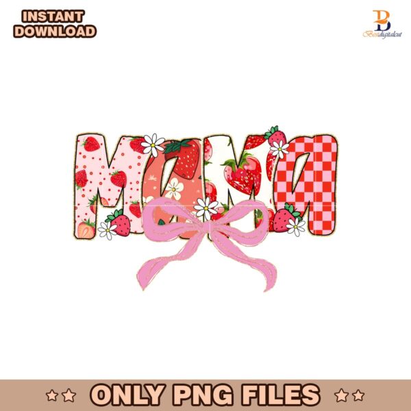 Preppy Strawberry Floral Checkered Mama PNG