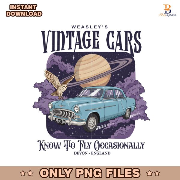 Retro Blue Car With Owl And Planet Know To  Fly Occasionally PNG