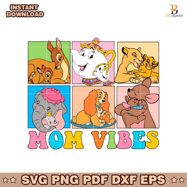 Retro Disney Mom Vibes Cartoon Characters Mothers Day SVG