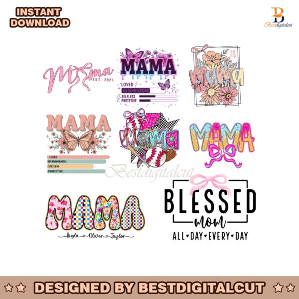 Retro Floral Baseball Mama Checkered Png Bundle