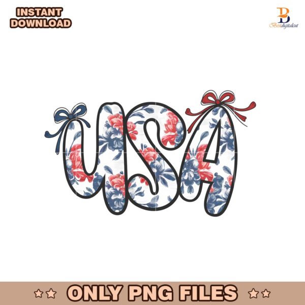 Retro Floral Coquette Bow Usa Patriotic Png