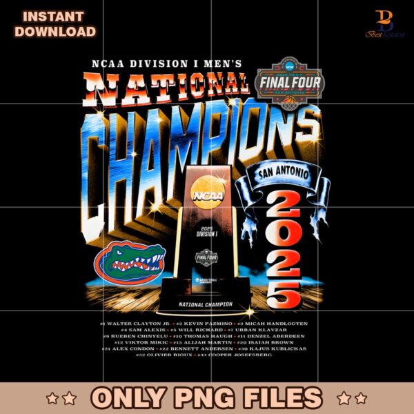Retro Florida Mens Basketball Nation Champion 2025 Trophy PNG
