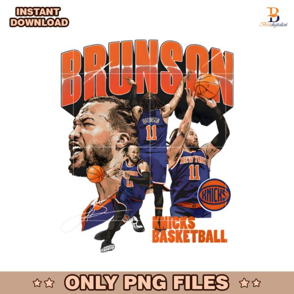 Retro Jalen Brunson New York Knicks Basketball Signature PNG