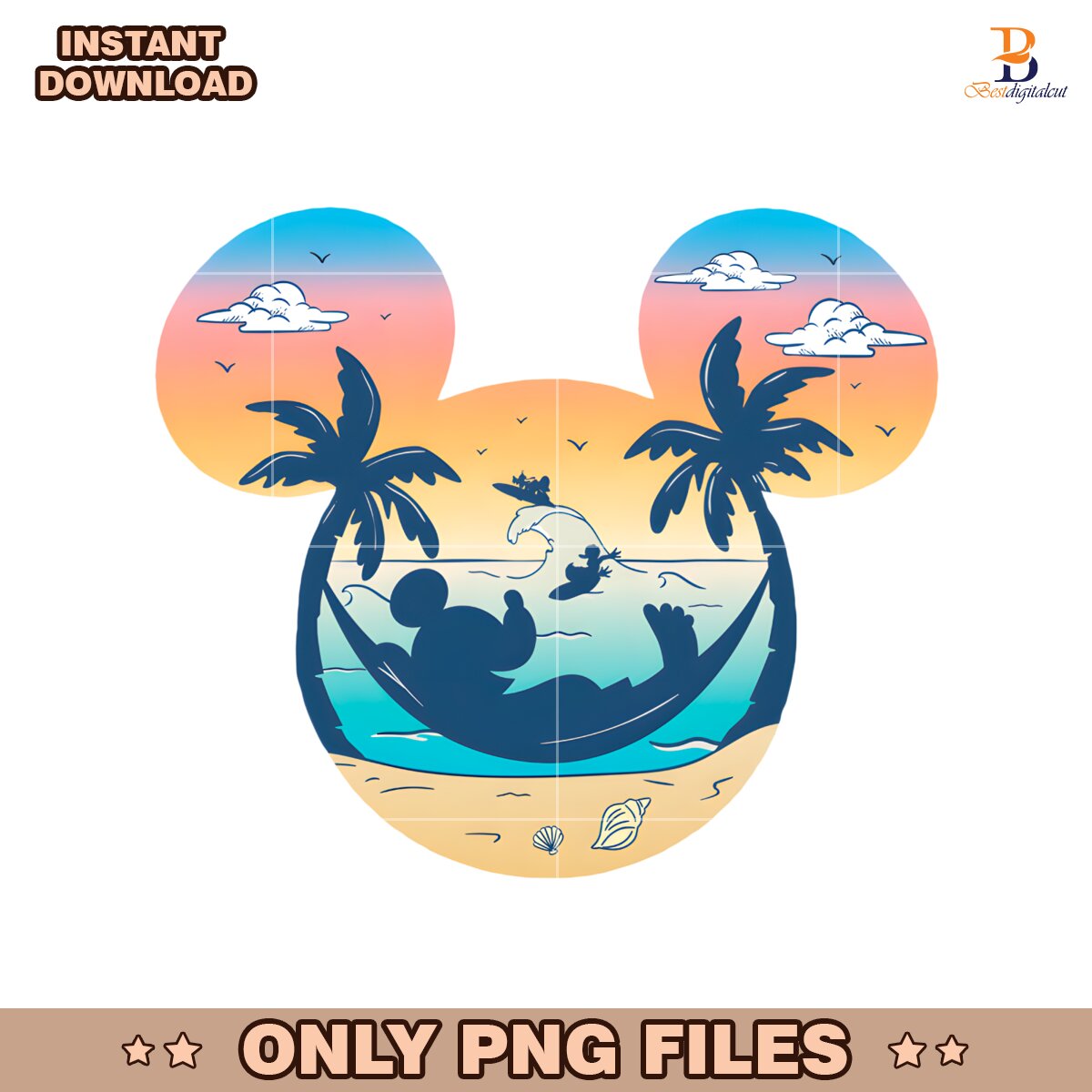 Retro Mickey Summer Vibes Tropical Disney Beach PNG