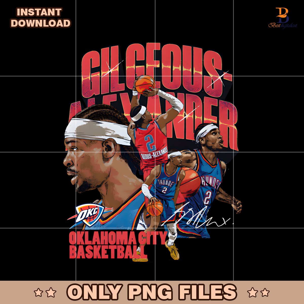 Retro Shai Gilgeous Alexander Oklahoma City Thunder PNG