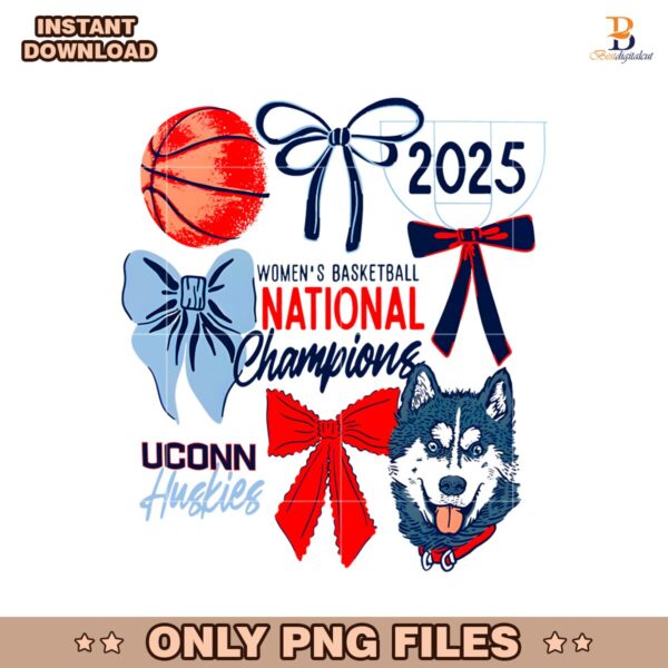 Retrp Uconn Huskies 2025 National Champions Coquette Bow PNG