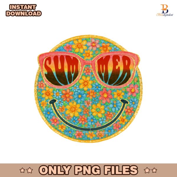 Summer Beach Retro Floral Smile Face PNG