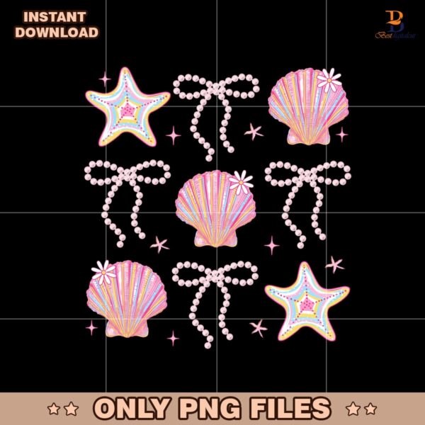 Summer Clam Starfish Coquette Bow Vibes Pink Clam Png
