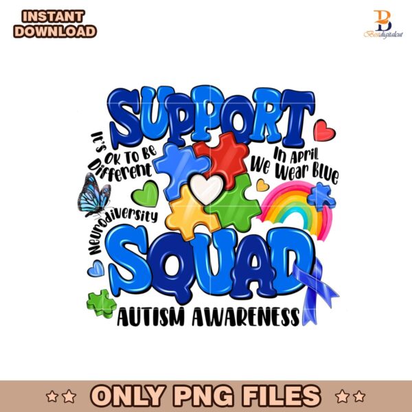Support Squad Autism Awareness Rainbow Ribbon Png