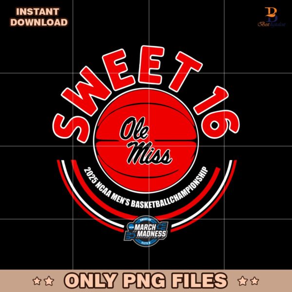 Sweet 16 Ole Miss Rebels 2025 NCAA Men Basketball Png