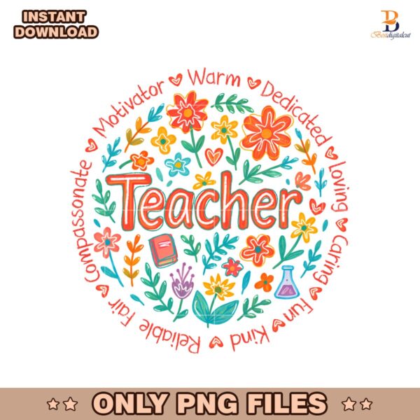 Teacher Appreciation Retro Floral Boho PNG