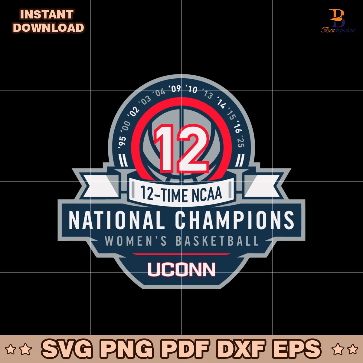 Uconn Basketball 12 Time Ncaa National Champions SVG