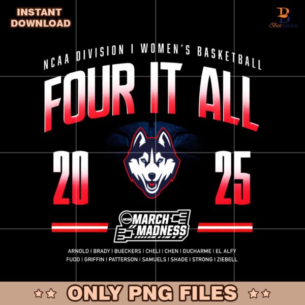 Uconn Huskies Four It All 2025 PNG