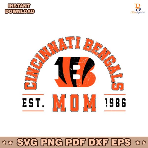 Vintage Cincinnati Bengals Football Mom Arched Est 1968 SVG