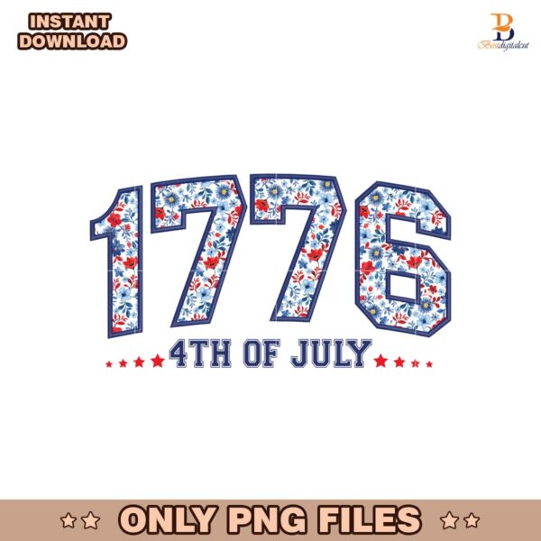 1776 Floral Varsity Patriotic Faux Embroidery PNG